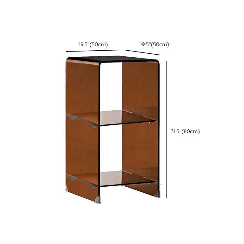 Modern Glass Corner Table Square Brown Side End Table for Living Room