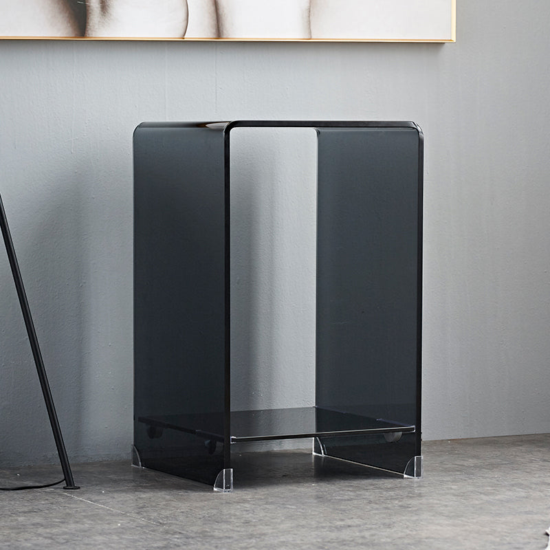 Modern Sled Corner Table Square Glass Side End Table for Living Room