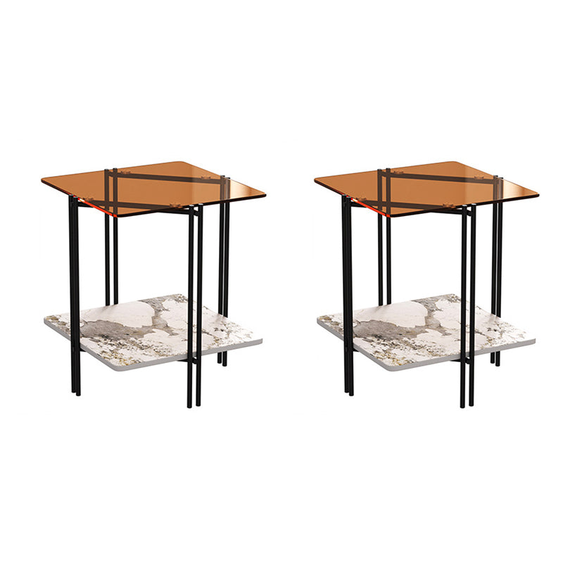 モダンな4脚コーナーテーブルリビングルーム用のガラスサイドテーブル