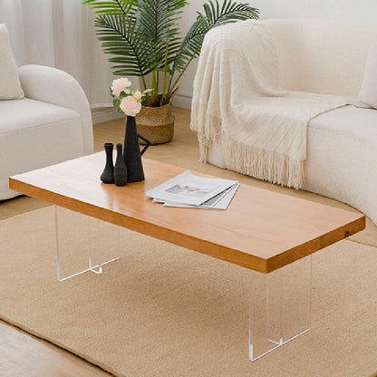 Table basse rectangulaire scandinave en bois, pieds en acrylique de 15,7 pouces de hauteur, table de cocktail
