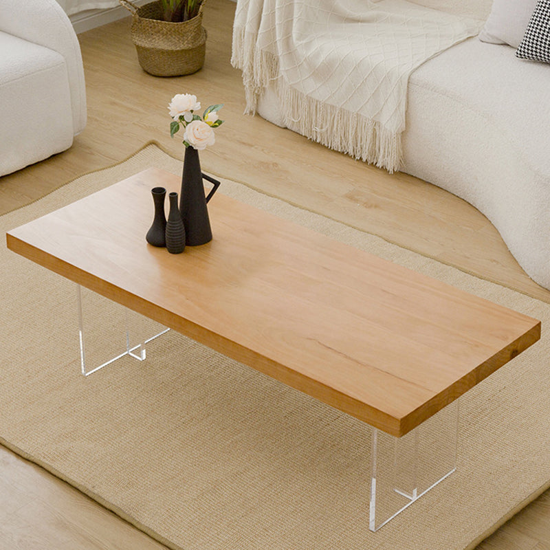 Table basse rectangulaire scandinave en bois, pieds en acrylique de 15,7 pouces de hauteur, table de cocktail