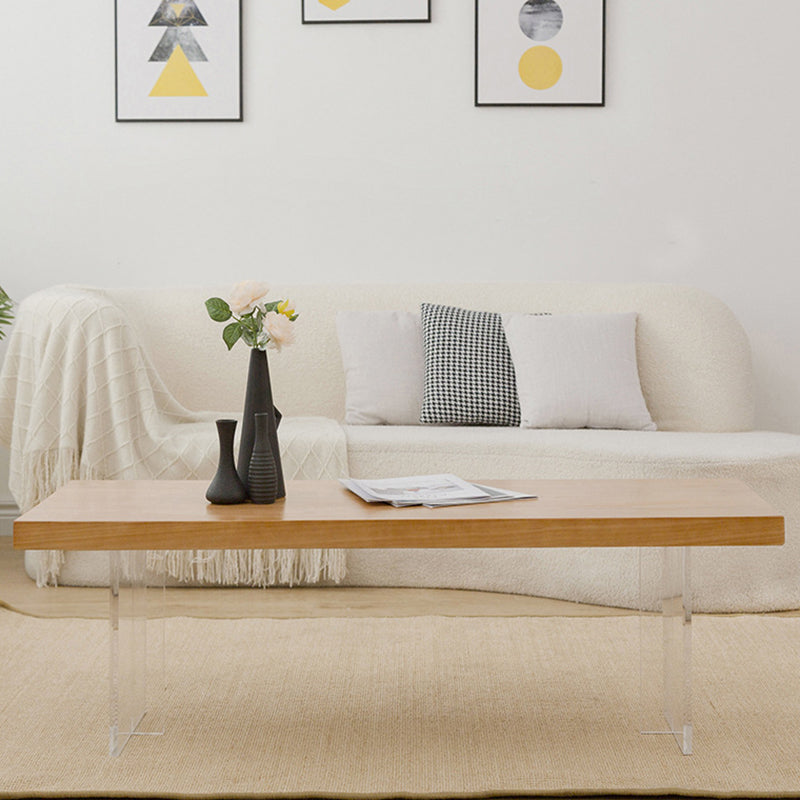 Table basse rectangulaire scandinave en bois, pieds en acrylique de 15,7 pouces de hauteur, table de cocktail