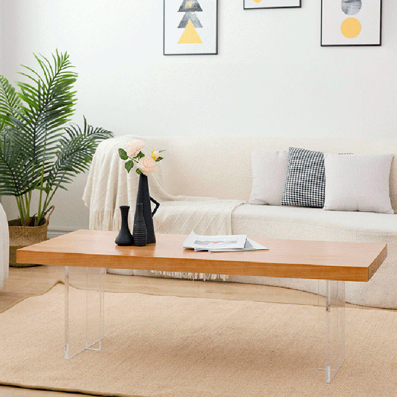 Table basse rectangulaire scandinave en bois, pieds en acrylique de 15,7 pouces de hauteur, table de cocktail