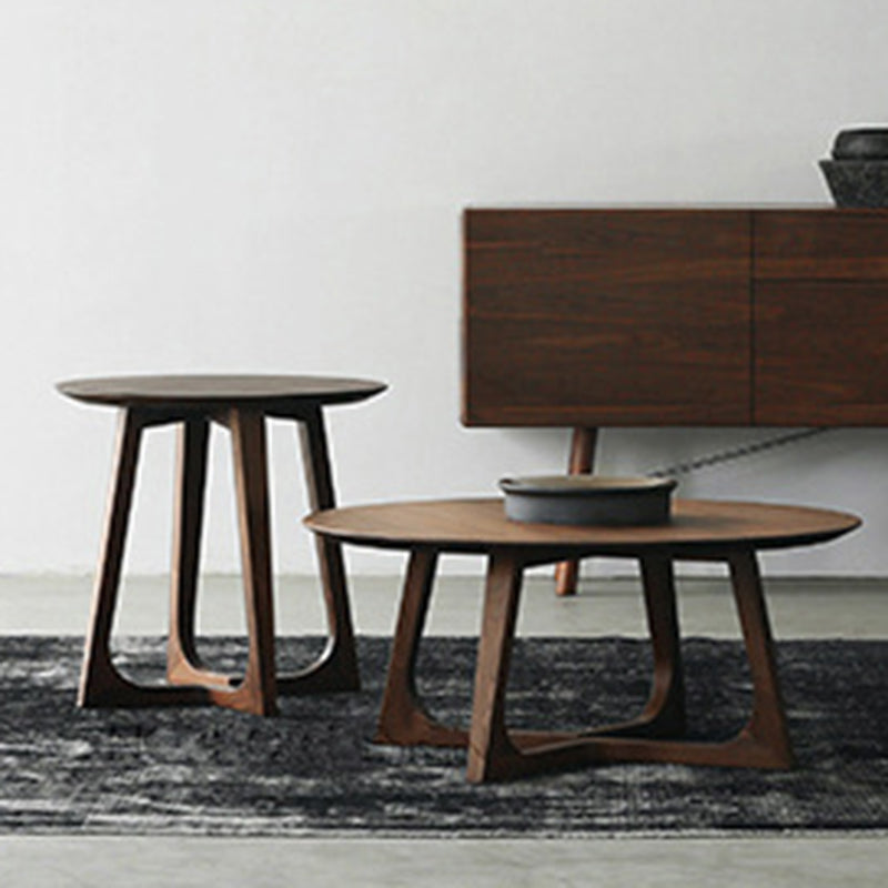 Solid Wood Round Coffee Table in Brown Scandinavian 2 Pieces Cocktail Table Set Clearhalo 'Coffee & Accent Tables' 'Coffee Tables' 'coffee_tables' 'furn' 'furn_coffee_tables' 'Furniture' 'Living Room Furniture' 6202822