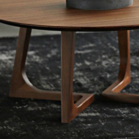 Solid Wood Round Coffee Table in Brown Scandinavian 2 Pieces Cocktail Table Set