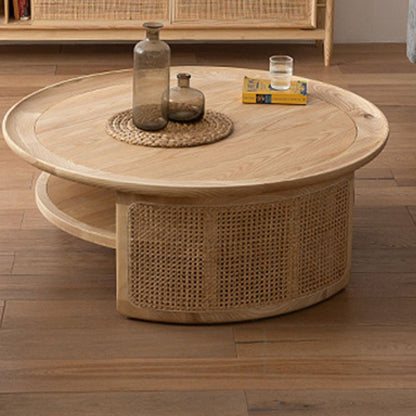 Wooden 1 Single Cocktail Table with Shelf Round Coffee Table
