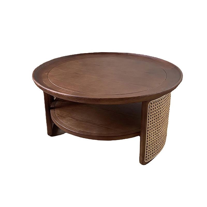 Wooden 1 Single Cocktail Table with Shelf Round Coffee Table