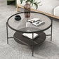 Modern Round Glass & Slate Coffee Cocktail Table with Storage Shelf
