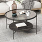 Modern Round Glass & Slate Coffee Cocktail Table with Storage Shelf