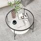 Modern Round Glass & Slate Coffee Cocktail Table with Storage Shelf