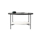 Modern Round Glass & Slate Coffee Cocktail Table with Storage Shelf