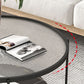 Modern Round Glass & Slate Coffee Cocktail Table with Storage Shelf