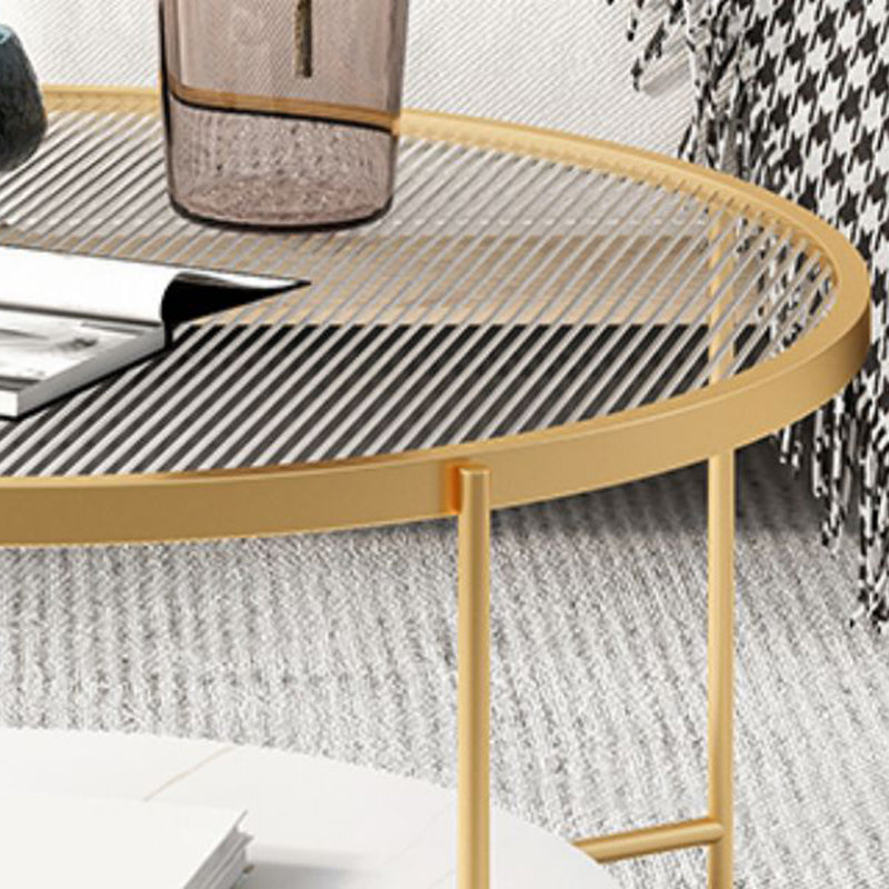 Modern Round Glass & Slate Coffee Cocktail Table with Storage Shelf