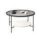 Modern Round Glass & Slate Coffee Cocktail Table with Storage Shelf