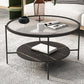 Modern Round Glass & Slate Coffee Cocktail Table with Storage Shelf