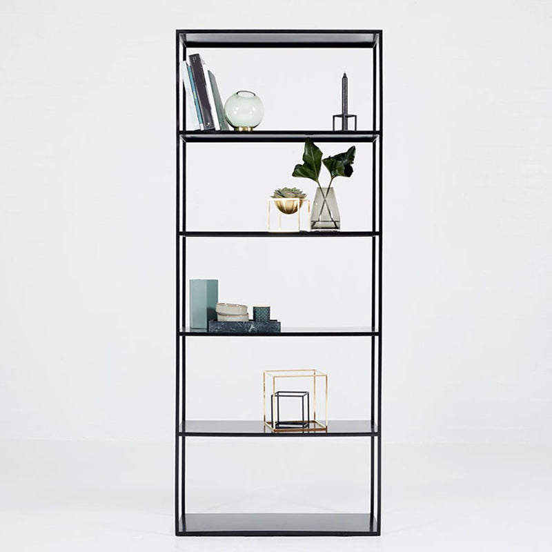 Contemporary Metal Book Shelf Black Etagere Shelf Bookcase for Study Room 9.8" W