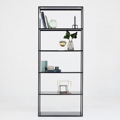 Contemporary Metal Book Shelf Black Etagere Shelf Bookcase for Study Room 9.8" W