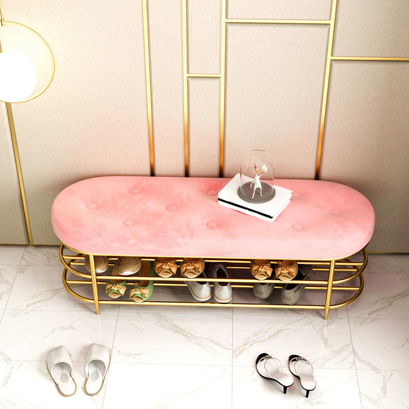 13.65-inch W Modern Entryway Bench Cushioned Metal Seating Bench 47"L x 14"W x 18"H Pink Clearhalo 'Benches' 'Chairs & Seating' 'furn' 'furn_benches' 'Furniture' 'Living Room Furniture' 6203319