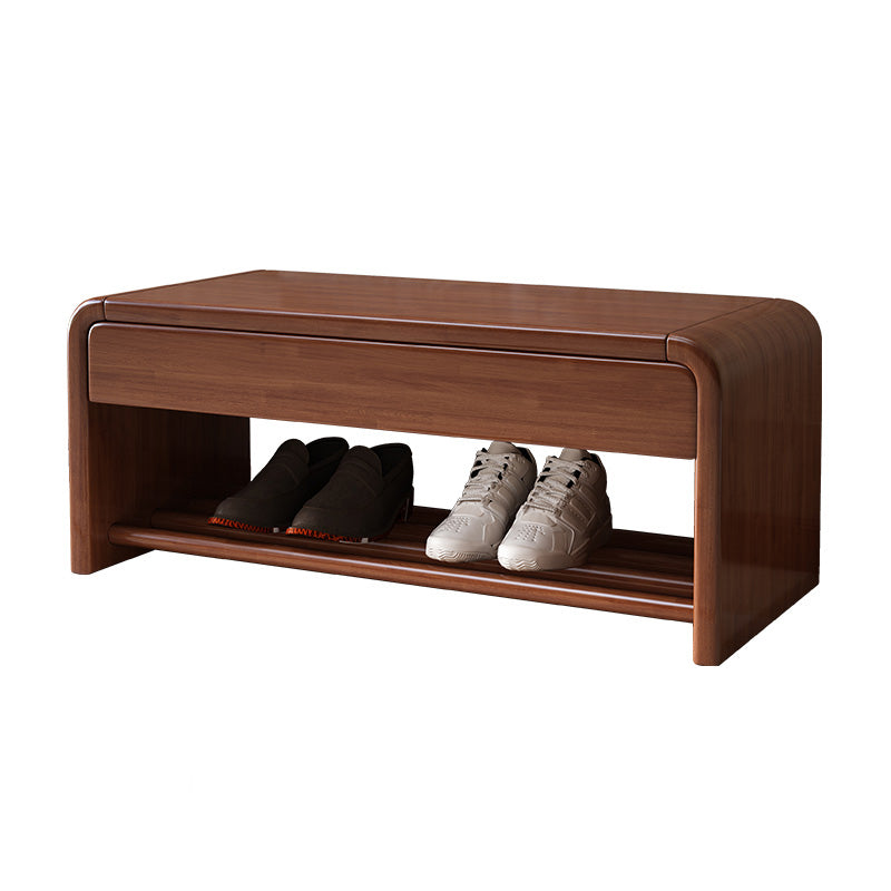 Modern Rectangle Storage Bench Rubber Wood Seating Bench with Drawers 24"L x 12"W x 14"H Nut-Brown Clearhalo 'Benches' 'Chairs & Seating' 'furn' 'furn_benches' 'Furniture' 'Living Room Furniture' 6203336