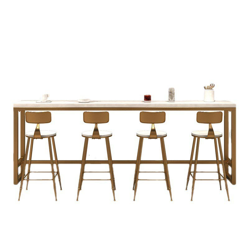 Ondersteltafel van goud en metaal Witte rechthoekige massief houten bartafel