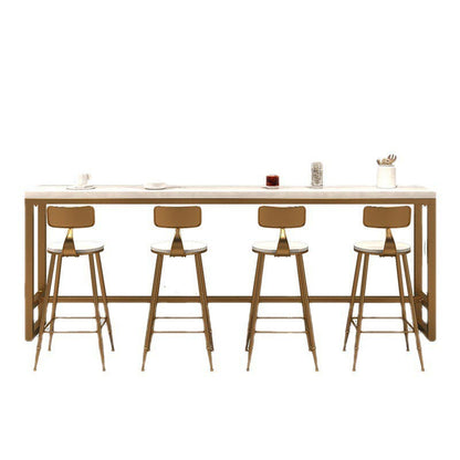 Ondersteltafel van goud en metaal Witte rechthoekige massief houten bartafel