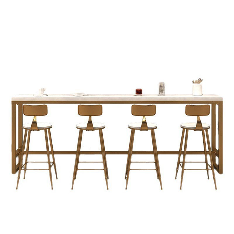 Ondersteltafel van goud en metaal Witte rechthoekige massief houten bartafel