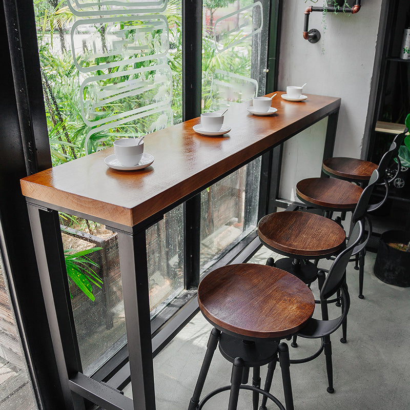 Iron and Wood Rectangular Table Modern Style Milk Tea Shop Cafe Bar Table Clearhalo 'Bar Furniture' 'Bar Tables' 'bar_tables' 'furn' 'furn_bar_tables' 'Furniture' 'Kitchen & Dining Furniture' 6206278