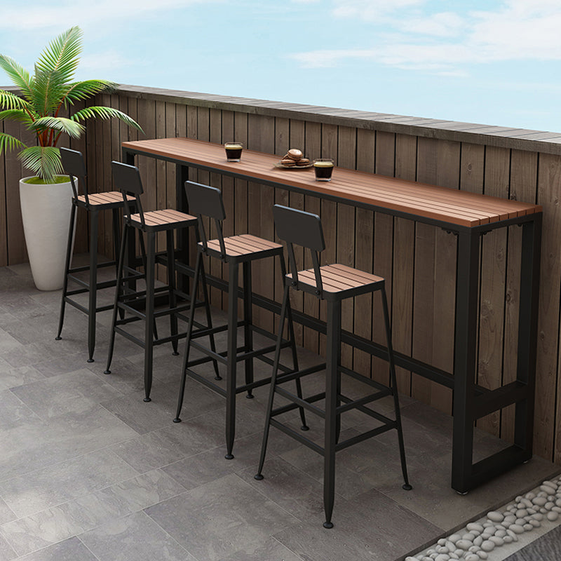 Metal and Wood Rectangular Table, Industrial Style Minimalist Balcony Outdoor Bar Table Black Without Chairs Clearhalo 'Bar Furniture' 'Bar Tables' 'bar_tables' 'furn' 'furn_bar_tables' 'Furniture' 'Kitchen & Dining Furniture' 6206415