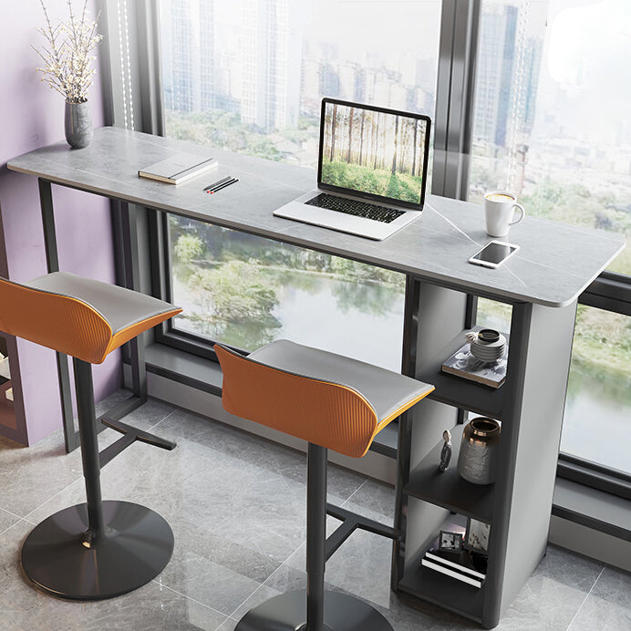 Metal and Slate Rectangular Table, Gorgeous Style Home Minimalist Balcony Bar Table 70.9"L x 17.7"W x 41.3"H Without Chairs Clearhalo 'Bar Furniture' 'Bar Tables' 'bar_tables' 'furn' 'furn_bar_tables' 'Furniture' 'Kitchen & Dining Furniture' 6206489
