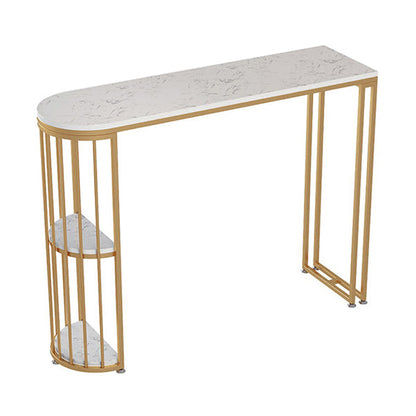 Glam Rectangle Dining Room Counter Table, Marble - 41.3" Bar Table with 2 Storage Shelves