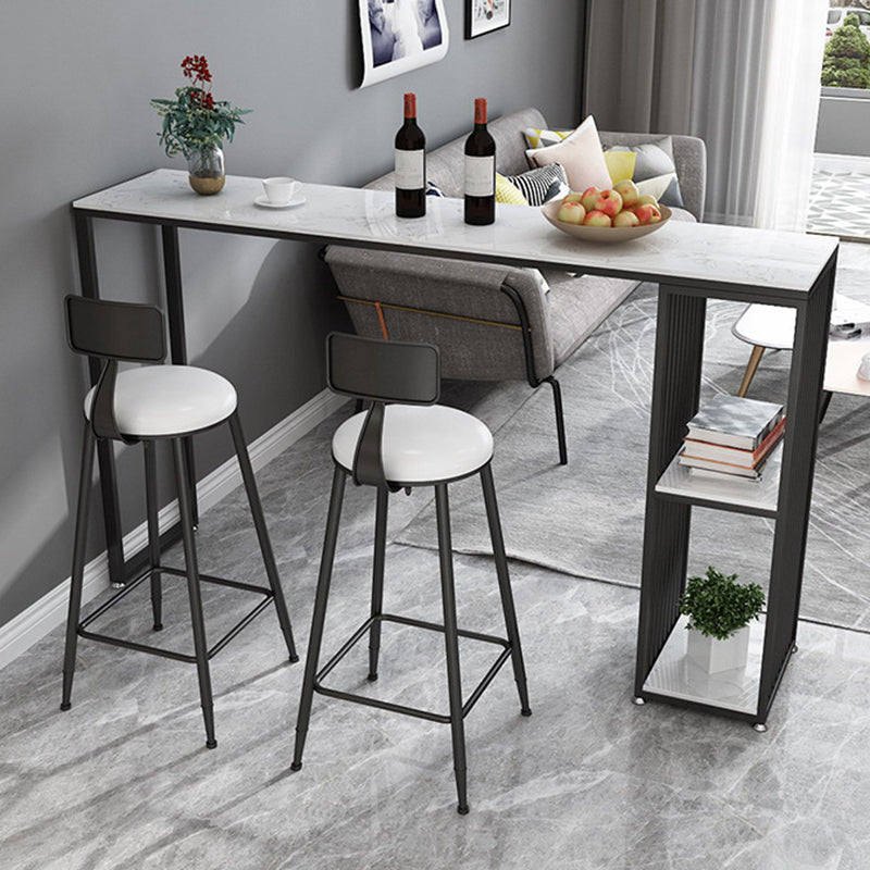 Industrial Marble Metal Pub/Bar Table With 18" Wide Elm Top Counter Wine Table
