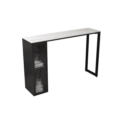 Faux Marble Black Counter Height Dining Table Industrial Metal Base Counter Wine Table