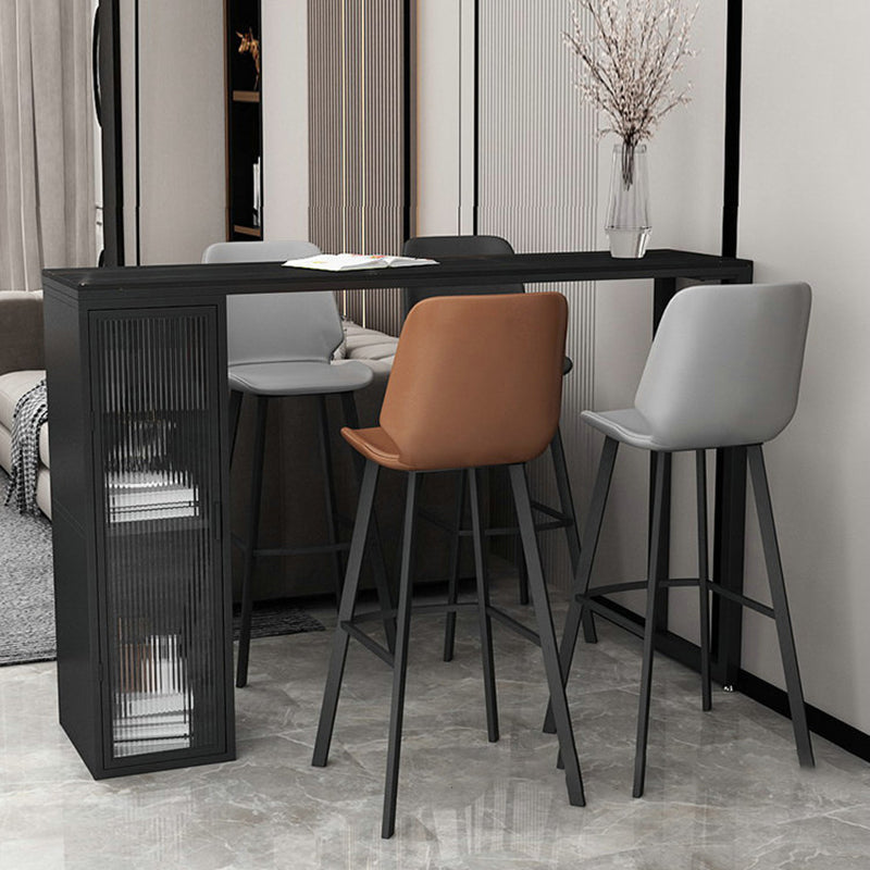 Faux Marble Black Counter Height Dining Table Industrial Metal Base Counter Wine Table