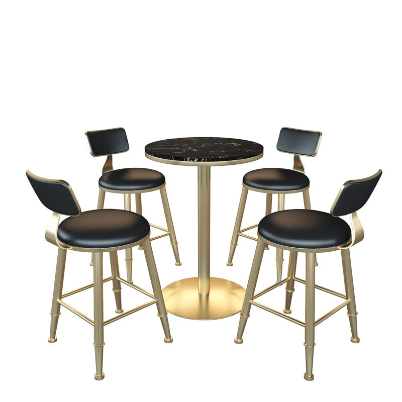 Gold Metal Base Bar Table Glam Round Faux Marble Bar Table for Dining Room 21.7"L x 21.7"W x 29.5"H Black Round Clearhalo 'Bar Furniture' 'Bar Tables' 'bar_tables' 'furn' 'furn_bar_tables' 'Furniture' 'Kitchen & Dining Furniture' 6206596