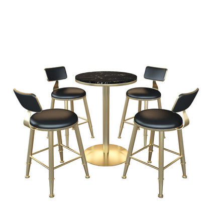 Gold Metal Base Bar Table Glam Round Faux Marble Bar Table for Dining Room 21.7"L x 21.7"W x 29.5"H Black Round Clearhalo 'Bar Furniture' 'Bar Tables' 'bar_tables' 'furn' 'furn_bar_tables' 'Furniture' 'Kitchen & Dining Furniture' 6206596