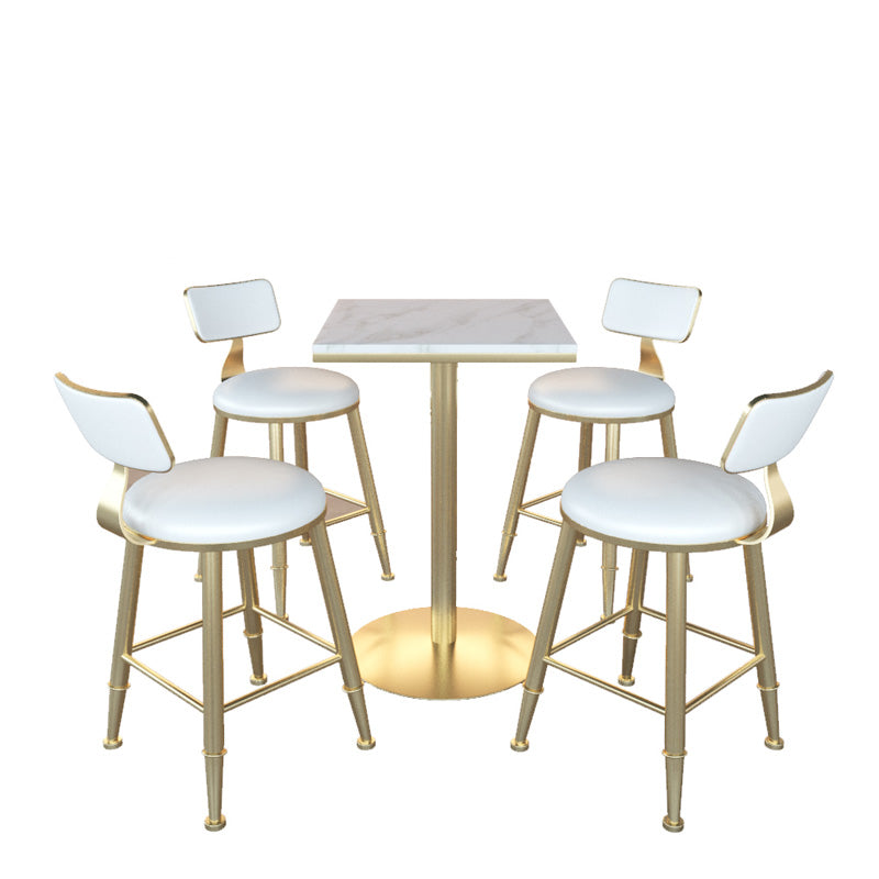 Gold Metal Base Bar Table Glam Round Faux Marble Bar Table for Dining Room 21.7"L x 21.7"W x 29.5"H White Square Clearhalo 'Bar Furniture' 'Bar Tables' 'bar_tables' 'furn' 'furn_bar_tables' 'Furniture' 'Kitchen & Dining Furniture' 6206597