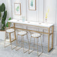 Rectangle White Solid Wood Table Gold and Metal Base Bar Table for Kitchen Living Room 78.7"L x 19.7"W x 41.3"H Without Chairs Clearhalo 'Bar Furniture' 'Bar Tables' 'bar_tables' 'furn' 'furn_bar_tables' 'Furniture' 'Kitchen & Dining Furniture' 6206667