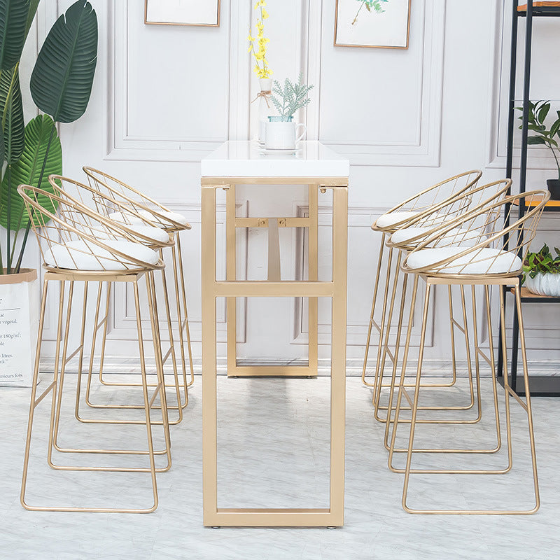 Rectangle White Solid Wood Table Gold and Metal Base Bar Table for Kitchen Living Room 70.9"L x 19.7"W x 41.3"H Without Chairs Clearhalo 'Bar Furniture' 'Bar Tables' 'bar_tables' 'furn' 'furn_bar_tables' 'Furniture' 'Kitchen & Dining Furniture' 6206668