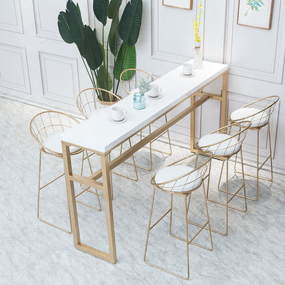 Rectangle White Solid Wood Table Gold and Metal Base Bar Table for Kitchen Living Room Without Chairs Clearhalo 'Bar Furniture' 'Bar Tables' 'bar_tables' 'furn' 'furn_bar_tables' 'Furniture' 'Kitchen & Dining Furniture' 6206669