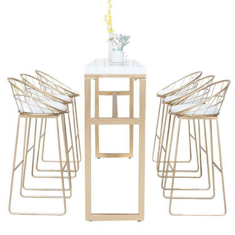 Rectangle White Solid Wood Table Gold and Metal Base Bar Table for Kitchen Living Room Clearhalo 'Bar Furniture' 'Bar Tables' 'bar_tables' 'furn' 'furn_bar_tables' 'Furniture' 'Kitchen & Dining Furniture' 6206671