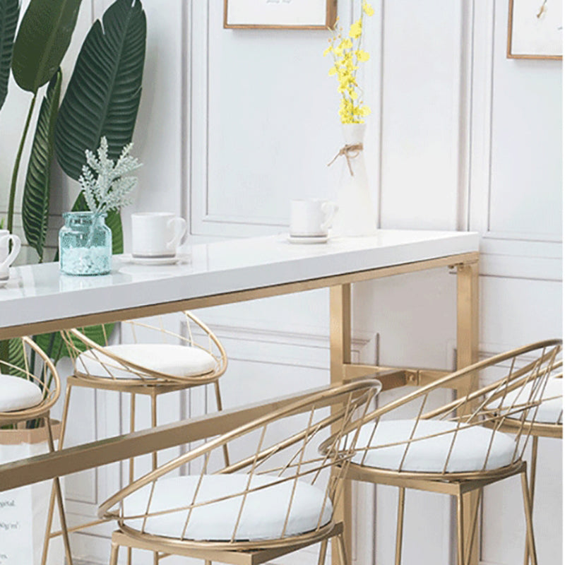 Rectangle White Solid Wood Table Gold and Metal Base Bar Table for Kitchen Living Room Clearhalo 'Bar Furniture' 'Bar Tables' 'bar_tables' 'furn' 'furn_bar_tables' 'Furniture' 'Kitchen & Dining Furniture' 6206673