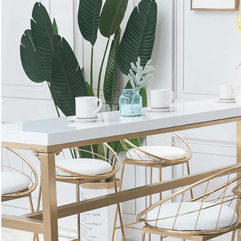 Rectangle White Solid Wood Table Gold and Metal Base Bar Table for Kitchen Living Room Clearhalo 'Bar Furniture' 'Bar Tables' 'bar_tables' 'furn' 'furn_bar_tables' 'Furniture' 'Kitchen & Dining Furniture' 6206674