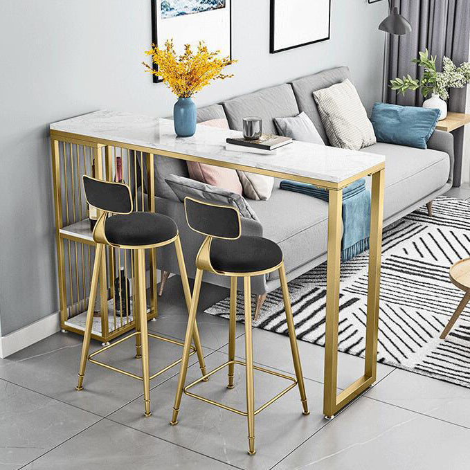 White Sintered Stone Bar Table Rectangle Dining Table with Storage Shelves 47.2"L x 15.7"W x 41.3"H Without Chairs Clearhalo 'Bar Furniture' 'Bar Tables' 'bar_tables' 'furn' 'furn_bar_tables' 'Furniture' 'Kitchen & Dining Furniture' 6206682