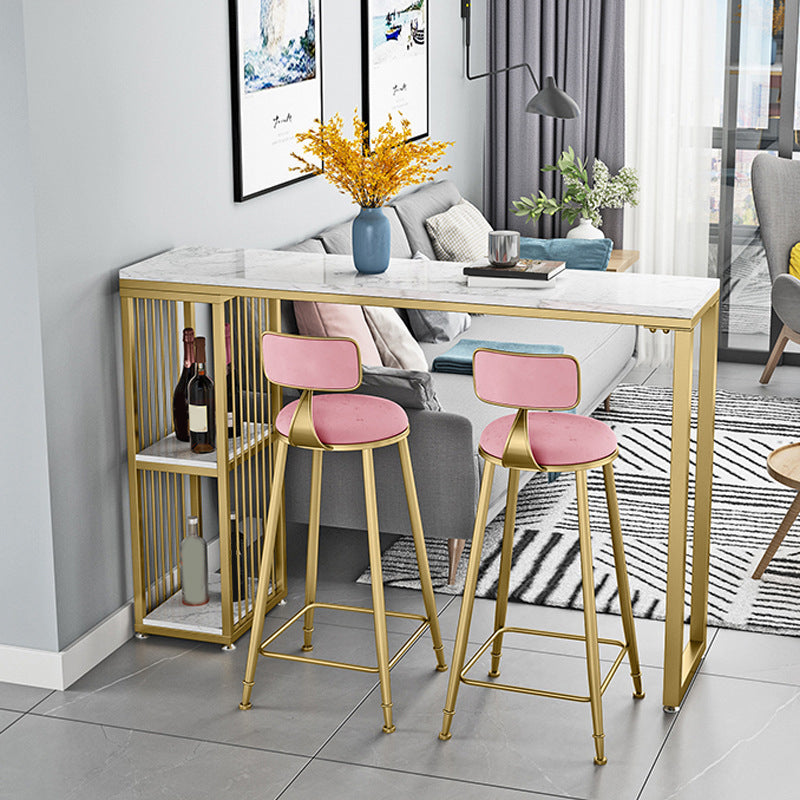 White Sintered Stone Bar Table Rectangle Dining Table with Storage Shelves 63"L x 15.7"W x 41.3"H Without Chairs Clearhalo 'Bar Furniture' 'Bar Tables' 'bar_tables' 'furn' 'furn_bar_tables' 'Furniture' 'Kitchen & Dining Furniture' 6206684