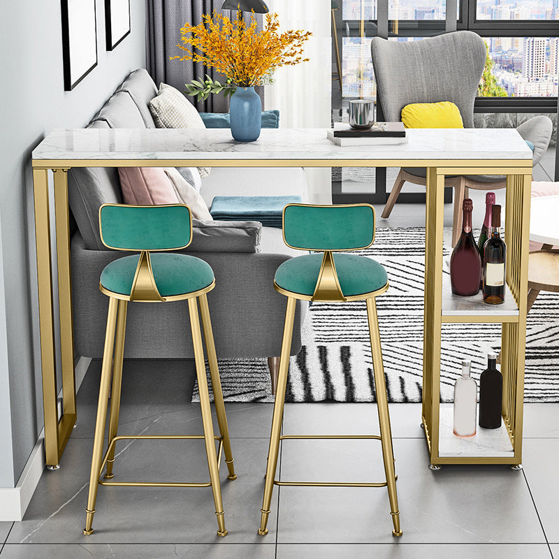White Sintered Stone Bar Table Rectangle Dining Table with Storage Shelves 55.1"L x 15.7"W x 41.3"H Without Chairs Clearhalo 'Bar Furniture' 'Bar Tables' 'bar_tables' 'furn' 'furn_bar_tables' 'Furniture' 'Kitchen & Dining Furniture' 6206685
