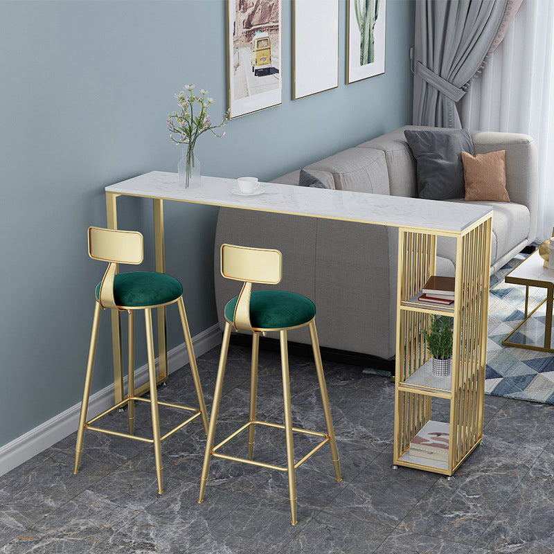 Glam Pub Table Double Pedestal Bar Height Rectangle Bar Table for Bar 63"L x 15.7"W x 41.3"H Without Chairs Clearhalo 'Bar Furniture' 'Bar Tables' 'bar_tables' 'furn' 'furn_bar_tables' 'Furniture' 'Kitchen & Dining Furniture' 6206695