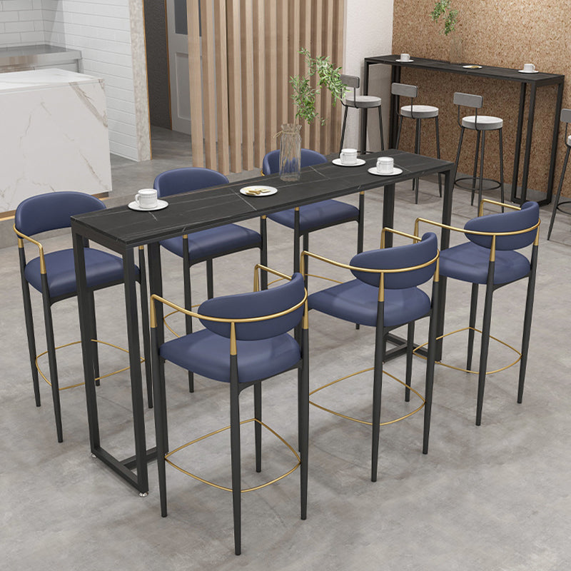 Black and Metal Base Table Industrial Rectangle Sintered Stone Bar Table 70.9"L x 15.7"W x 41.3"H Black Without Footrest Clearhalo 'Bar Furniture' 'Bar Tables' 'bar_tables' 'furn' 'furn_bar_tables' 'Furniture' 'Kitchen & Dining Furniture' 6206710