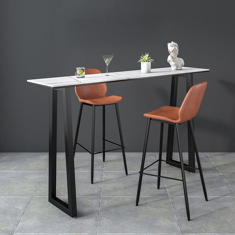 Black and Metal Base Table Rectangle Industrial Sintered Stone Bar Table 63"L x 15.7"W x 41.3"H White Without Chairs Clearhalo 'Bar Furniture' 'Bar Tables' 'bar_tables' 'furn' 'furn_bar_tables' 'Furniture' 'Kitchen & Dining Furniture' 6206735