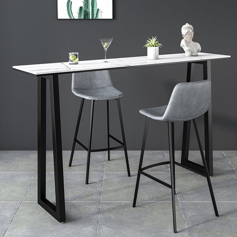 Black and Metal Base Table Rectangle Industrial Sintered Stone Bar Table 47.2"L x 15.7"W x 41.3"H White Without Chairs Clearhalo 'Bar Furniture' 'Bar Tables' 'bar_tables' 'furn' 'furn_bar_tables' 'Furniture' 'Kitchen & Dining Furniture' 6206737