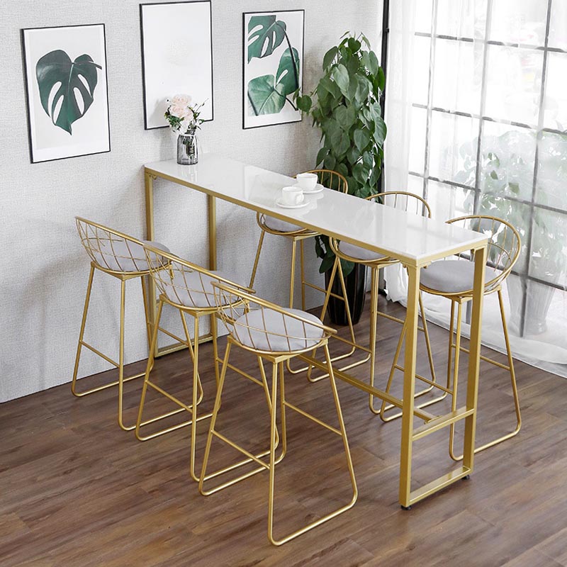 Glam Pub Height Dining Table Stone and White Bar Table for Living Room 70.9"L x 15.7"W x 41.3"H Without Chairs Clearhalo 'Bar Furniture' 'Bar Tables' 'bar_tables' 'furn' 'furn_bar_tables' 'Furniture' 'Kitchen & Dining Furniture' 6206753